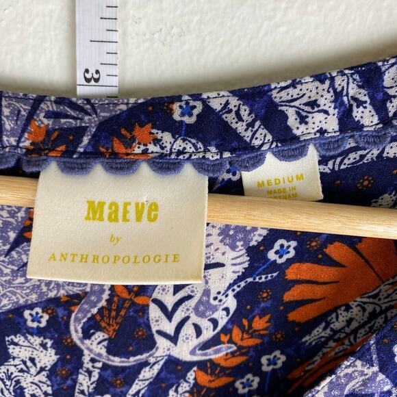 Maeve Cathy Pleated Top Size M Blue Viscose Peasant Blouse Monkey Anthropologie - Picture 11 of 14